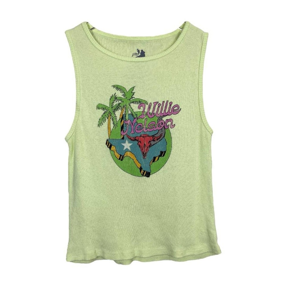 Zion Rootswear Juniors Willie Nelson Sleeveless Ribbed Graphic Tank Top Lime SzL